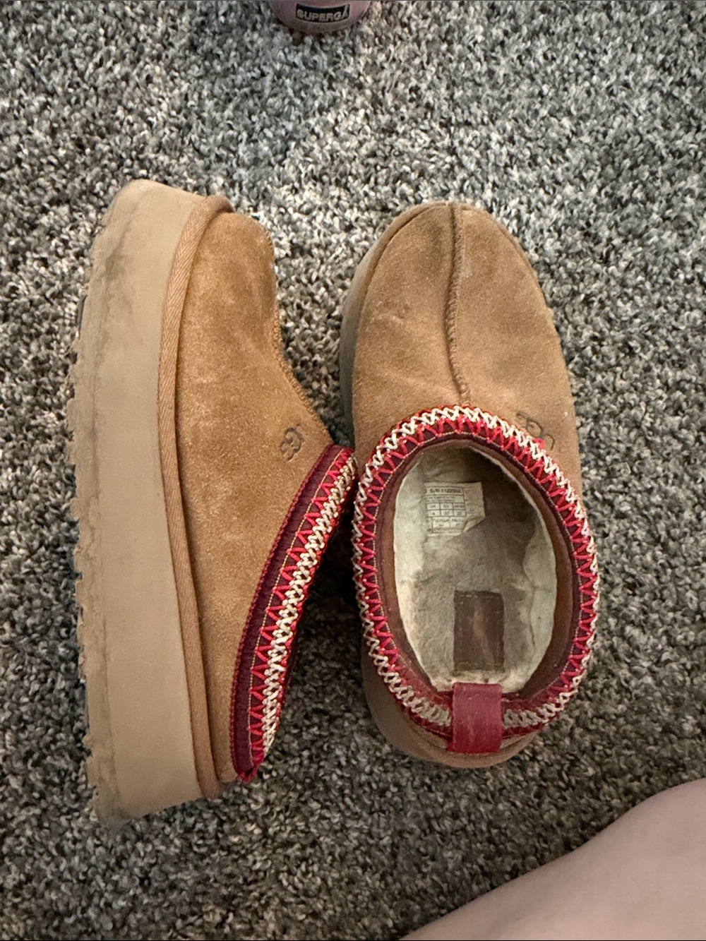 UGG Tasman Slippers in Chestnut with Red Trim